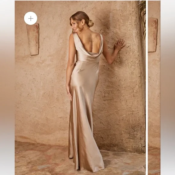 Six Stories “Jane” Cowl Back Satin Bridesmaid Dress - Champagne - Picture 2 of 5